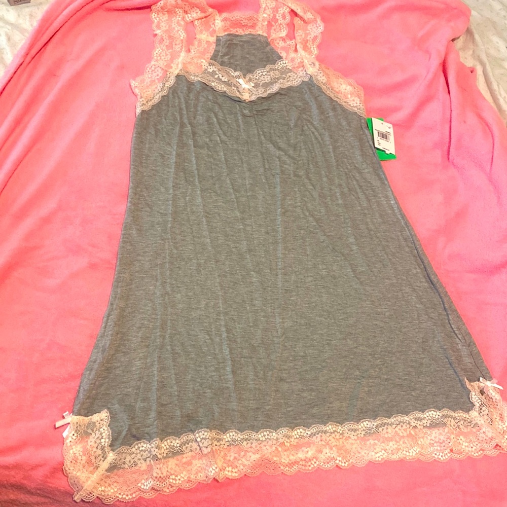 Gray with light pink ribbon around neck and bottom XL intimate pajama wear.